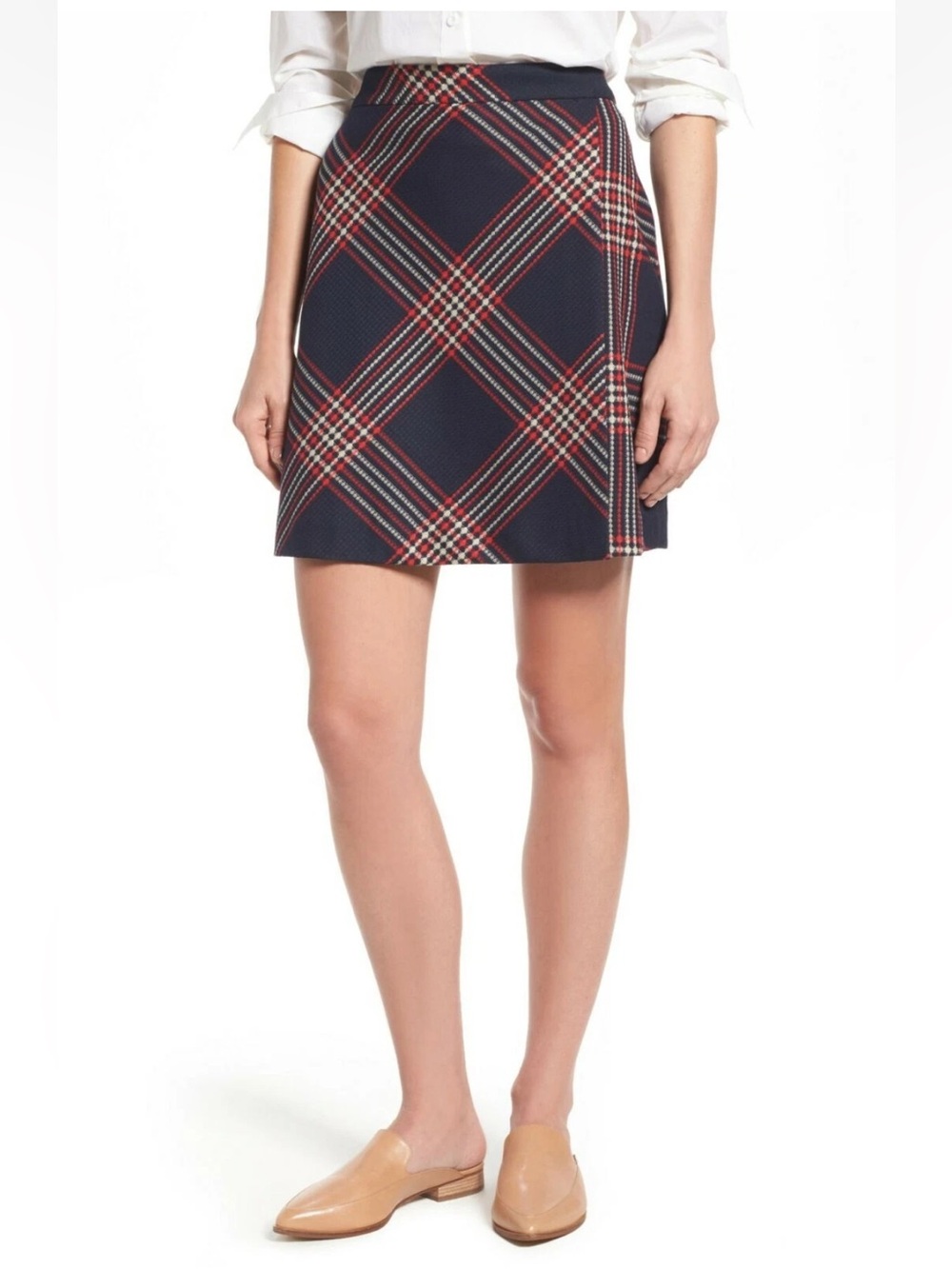 Halogen Plaid A-Line Mini Skirt Navy Red Size 10 Petite